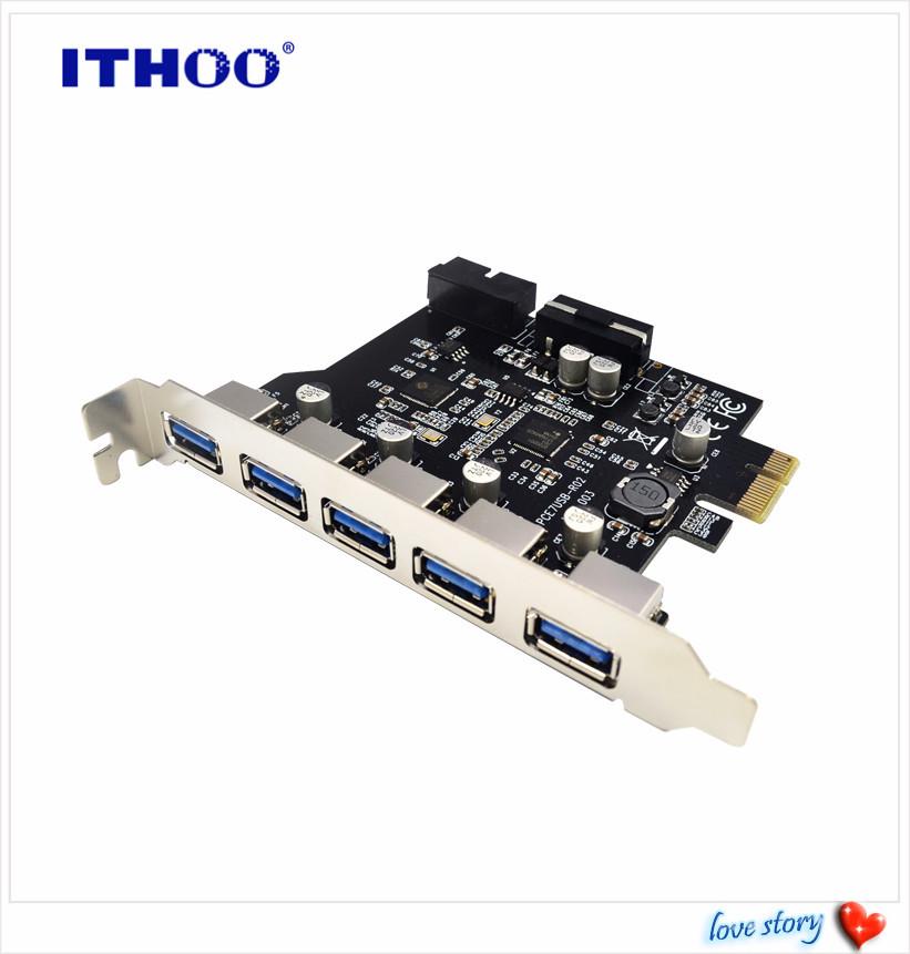 7-Port USB 3.2 Adapter Card with 5 External Ports + 19-Pin Front Panel, Dual-Core Host Controller, GEN1 5Gbps.