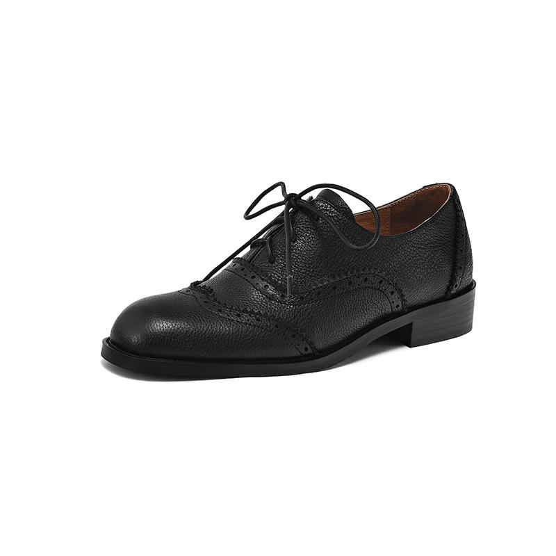 Krazing Pot Cow Skin Autumn Winter Brogues Shoes Lace Up Low Heels Size 42 Round Toe Oxford Shoes Carving Decoration Pumps