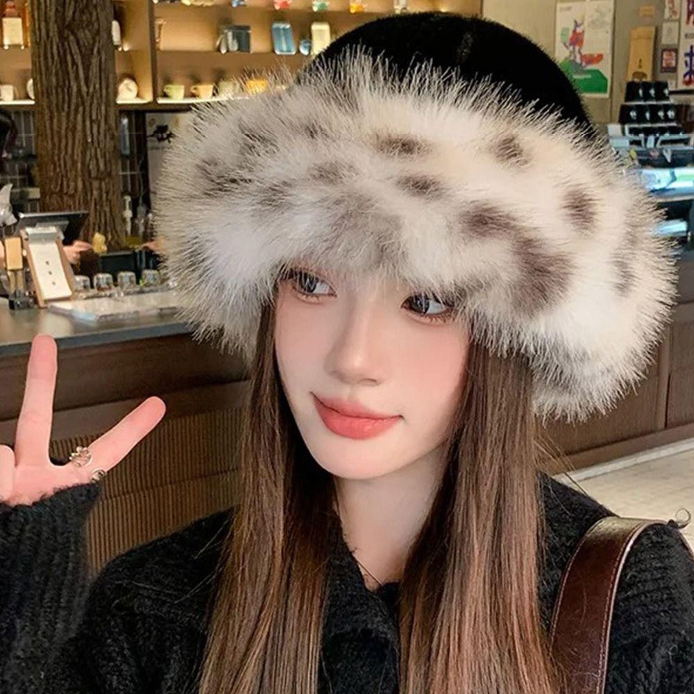 Windproof Plush Fisherman Hat Keep Warm Ear Protection Cap Fashion Faux Fur Bucket Hat  Winter