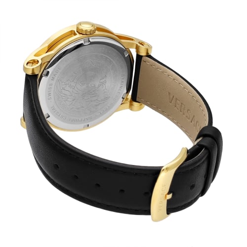 Versace V-CODE Watch, Black Dial, Stainless Steel, Sapphire Crystal, Quartz Movement, 43mm, Swiss Made, VESN00422, Men's