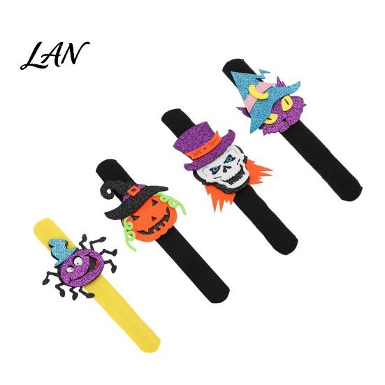 Felt Slap Bands Halloween Glitter Bracelet, Cartoon Pumpkin Skull Cat Spider Snap Bracelets Band, Party Favors for Kids Adults