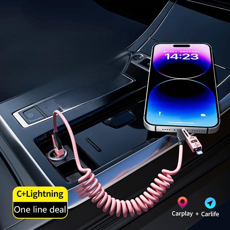 

Кабель для быстрой зарядки USB C 4 в 1, пружинный короткий зарядный кабель, кабель для передачи данных для телефонов, ноутбуков, планшетов, зарядный кабель PD 65 Вт 100cm