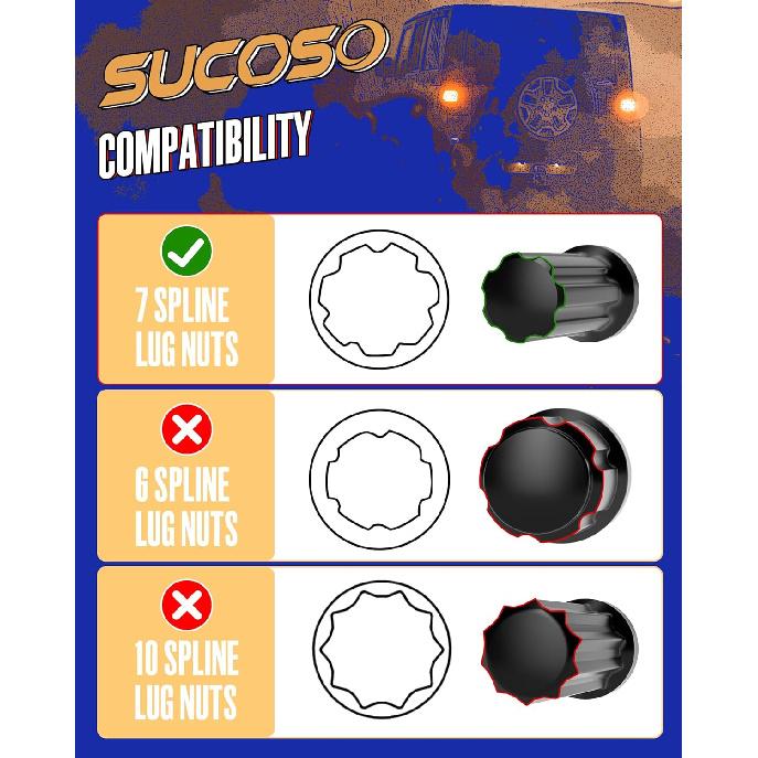 7 Spline Lug Nut Key, 1/2" Drive Impact Socket Fit For M14X1.5 M14X2.0 9/16-18 Aftermarket Lugnuts, Thin Walled Design Spline Socket For Easy Removal