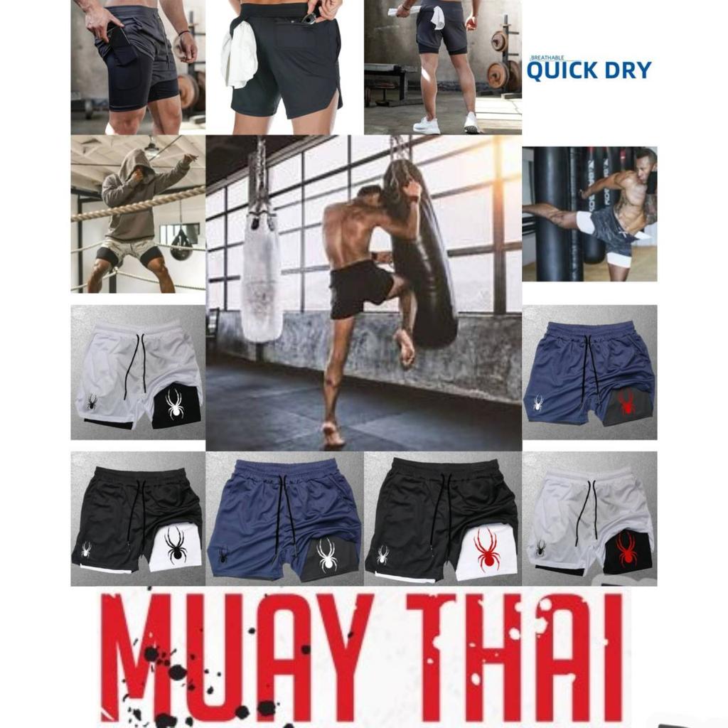 Muay Thai Kick Boxing MMA Shorts Spider Men Women Unisex Casual Sportswear Double Layer Quick Dry Breathable Training Sport Gym Fitness Workout