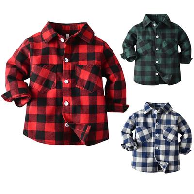 Toddler Baby Plaid Shirt Kids Long Sleeve Lapel Button Warm Shirt