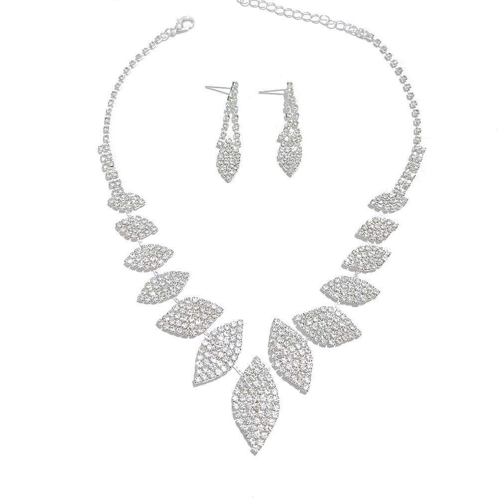 New Necklace, Earrings Set, Rhinestone Collarbone Item, Bridal Jewelry Chain, Diamond-encrusted Banquet Set Chain.