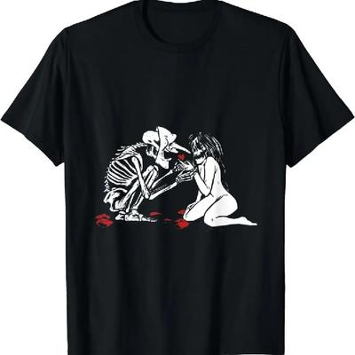 Ανδρικό Γυναικείο Μαύρο T-Shirt Κοντομάνικο Λάτρης του Αποκρυφισμού Κάρτα Θανάτου Goth Σατανιστής Γοτθικό Ημέρα του Αγίου Βαλεντίνου