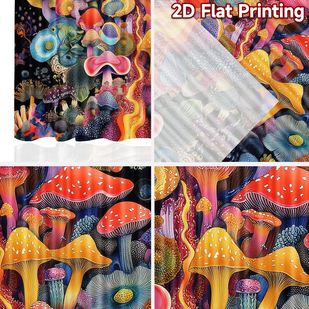2D Flat Printing 2pcs Curtain Colorful Fantasy Mushrooms Digital Printed Polyester Drapes Festive Curta Use for Classroom