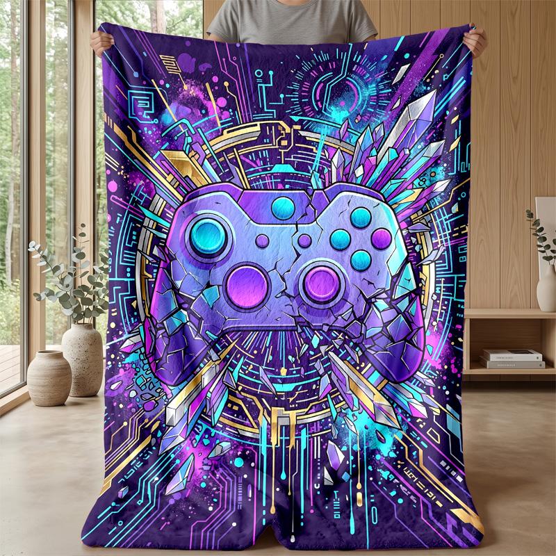 Neon Game Controller Art Theme Blanket Lightweight Warm Flannel Blanket Decorative Throw Blanket for Home Decoration