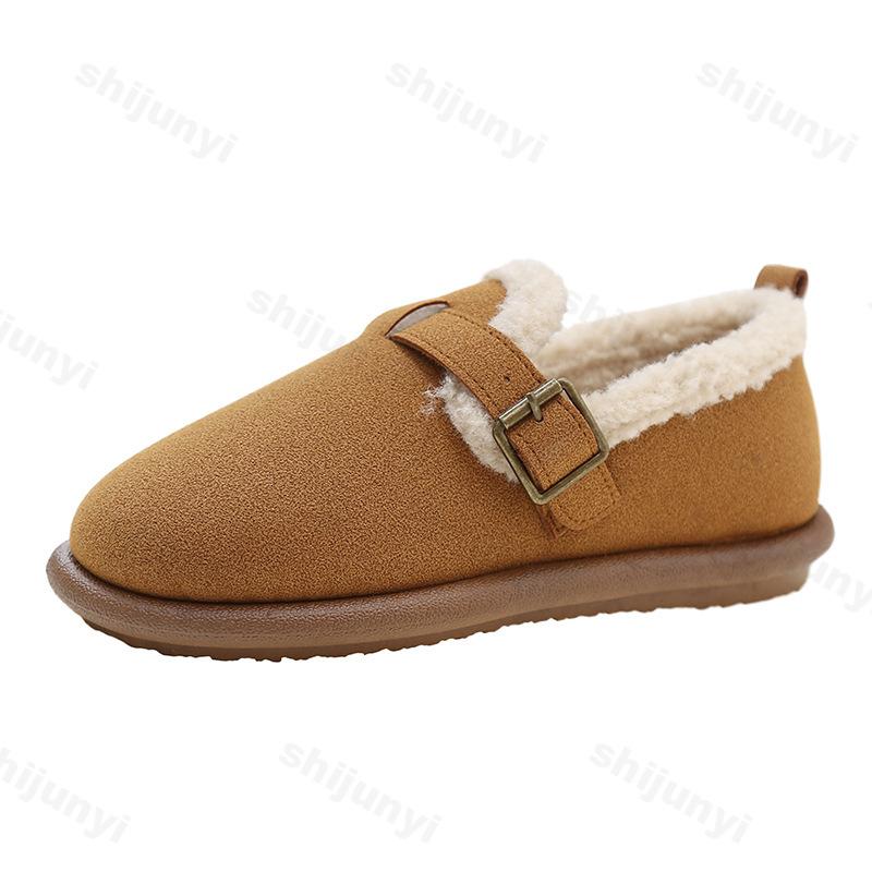 Fashion Retro Fashion Warm Shallow Mouth Casual Short Plush Flat Shoes for Women 2025 Winter New Soft Comfortable Versatile Cotton Shoes
