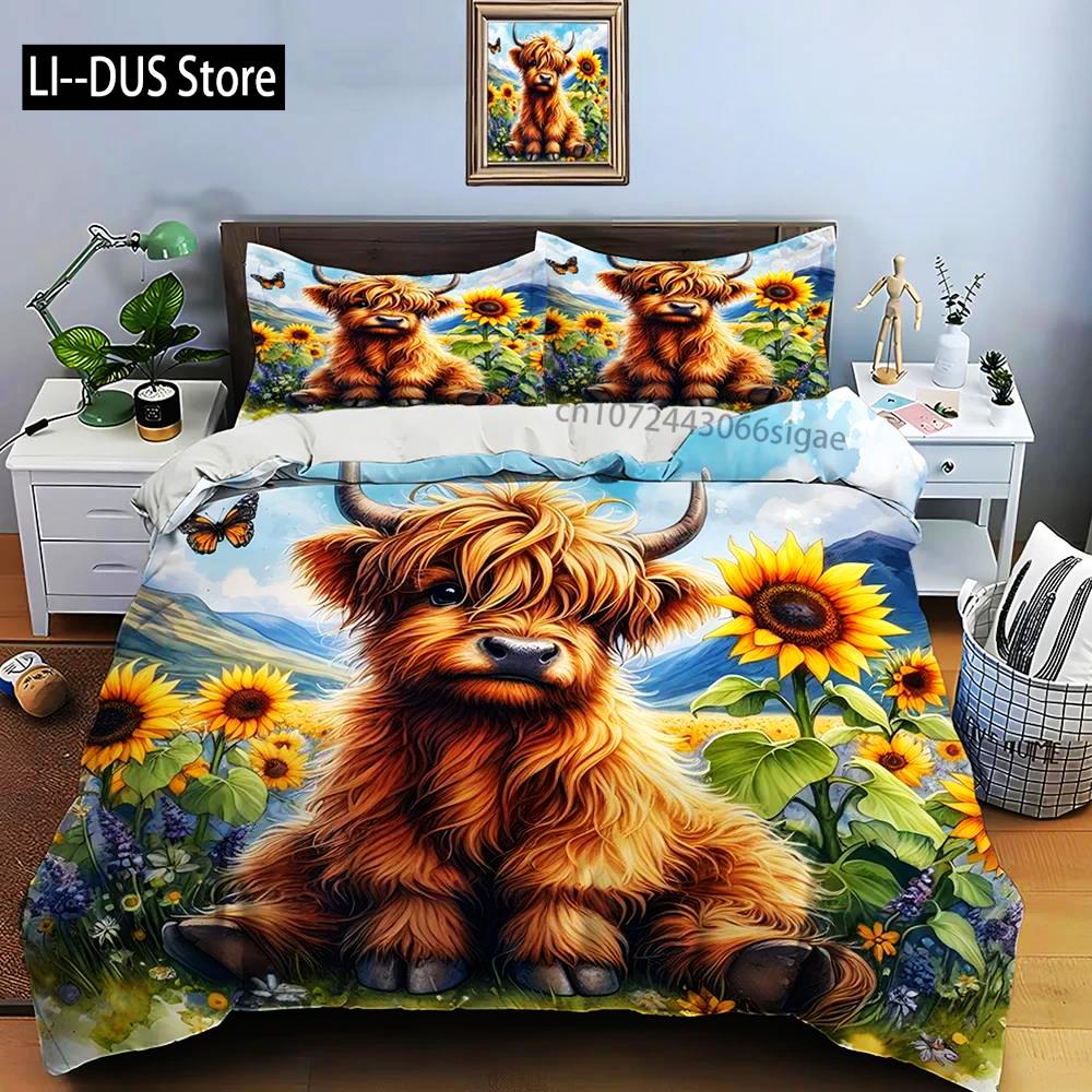 Highland Cattle Print Bedding Set Cute North American Duvet Cover 1 Duvet Cover 2 Pillowcases Adult And Kids Bedding Set Luxury