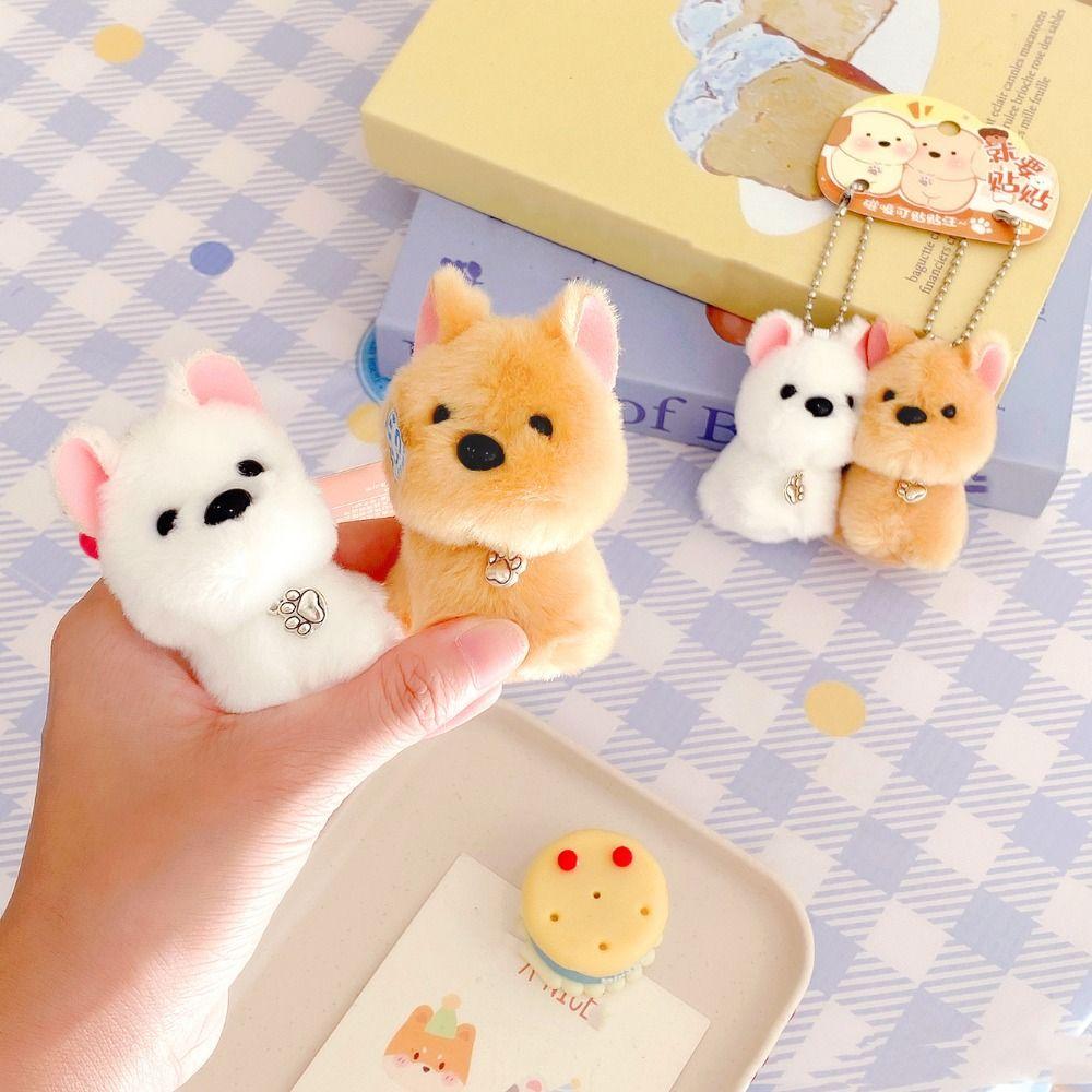 2Pcs Bag Hanging Plush Doll Keychain Cute Magnetic Dog Keychain Collar Glasses Dog Pendant Couple