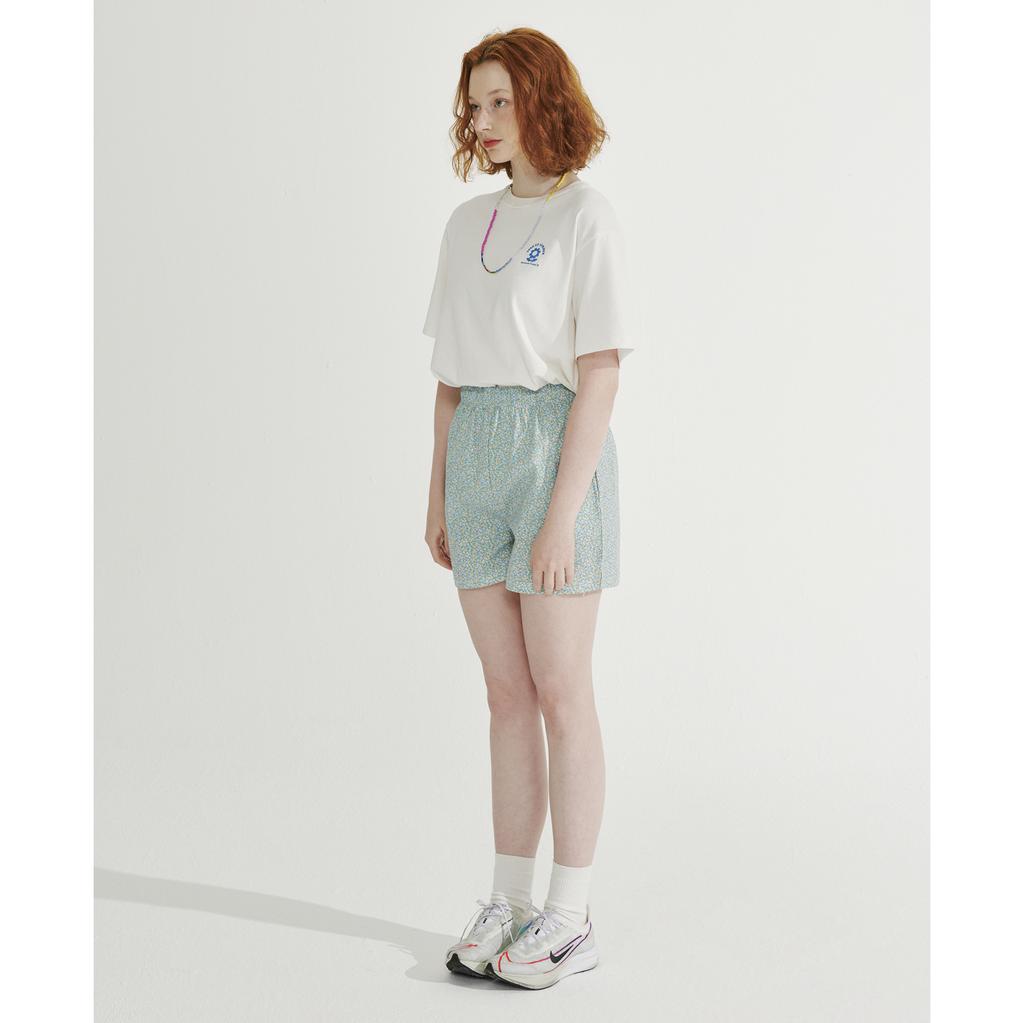 BETWEEN A AND B Flower Print Elastic Waist Shorts [Teal]