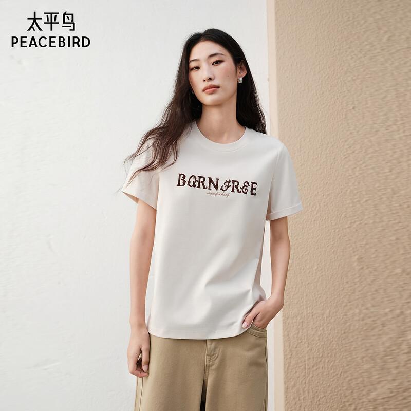 Peacebird Embroidered Letter Short Sleeve T-Shirt L