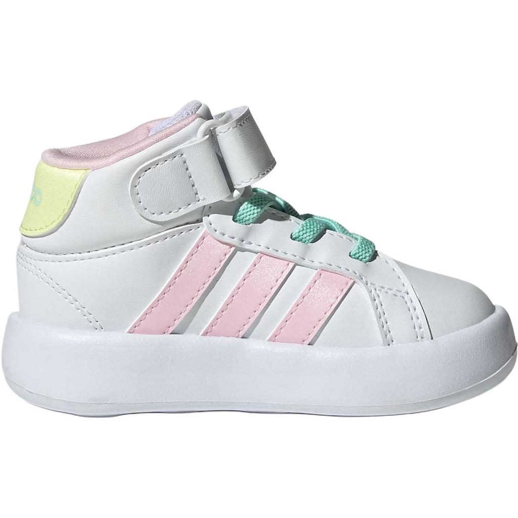 New Adidas GRAND COURT Abrasion Resistant Mid Top Toddler Shoes White Pink Yellow Infant And Toddler JR2580