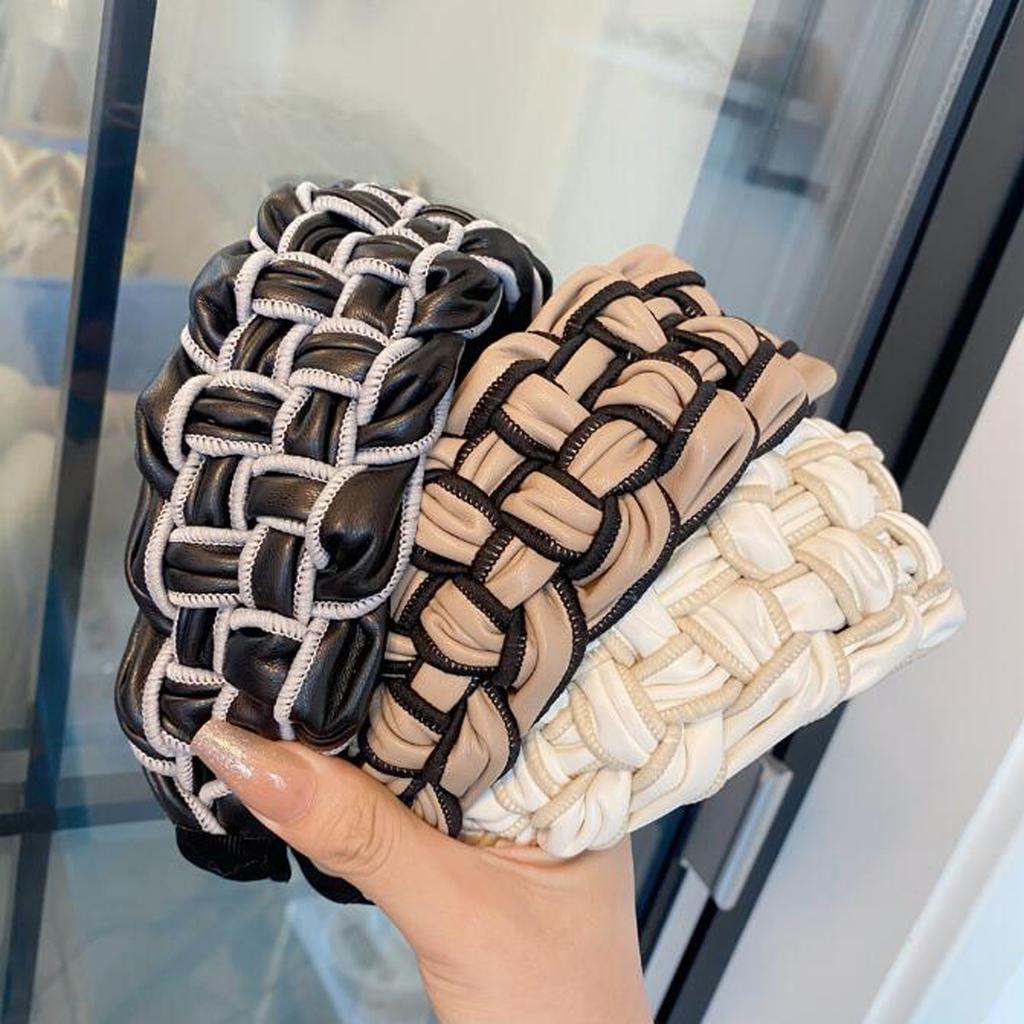 PROLY New Fashion Over Size 6.5CM Wide Side Hairband For Women PU Leather Headband Braided Hair Accessories