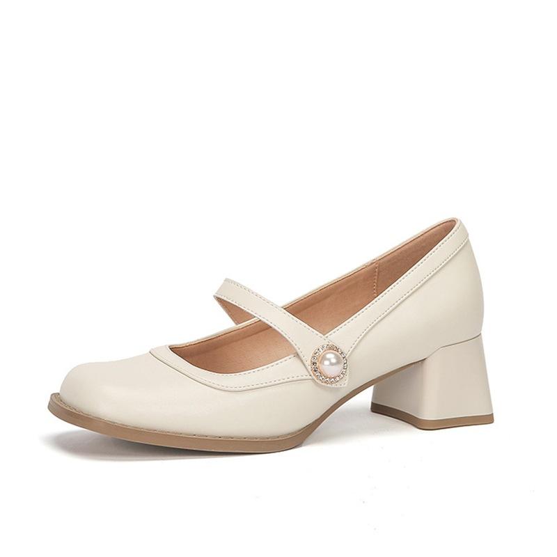 Mary Jane shoes women's new spring 2025 fashion versatile women's shoes square head thick heel one-word buckle British style women's shoes