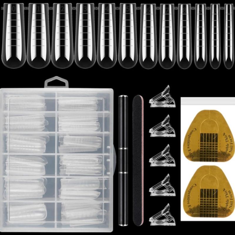 Nail Double Forms for Gel Set Nail Gel Extension Forms with Nail Clips Gel Brush Pickers Nail Files Gel Nail Mold