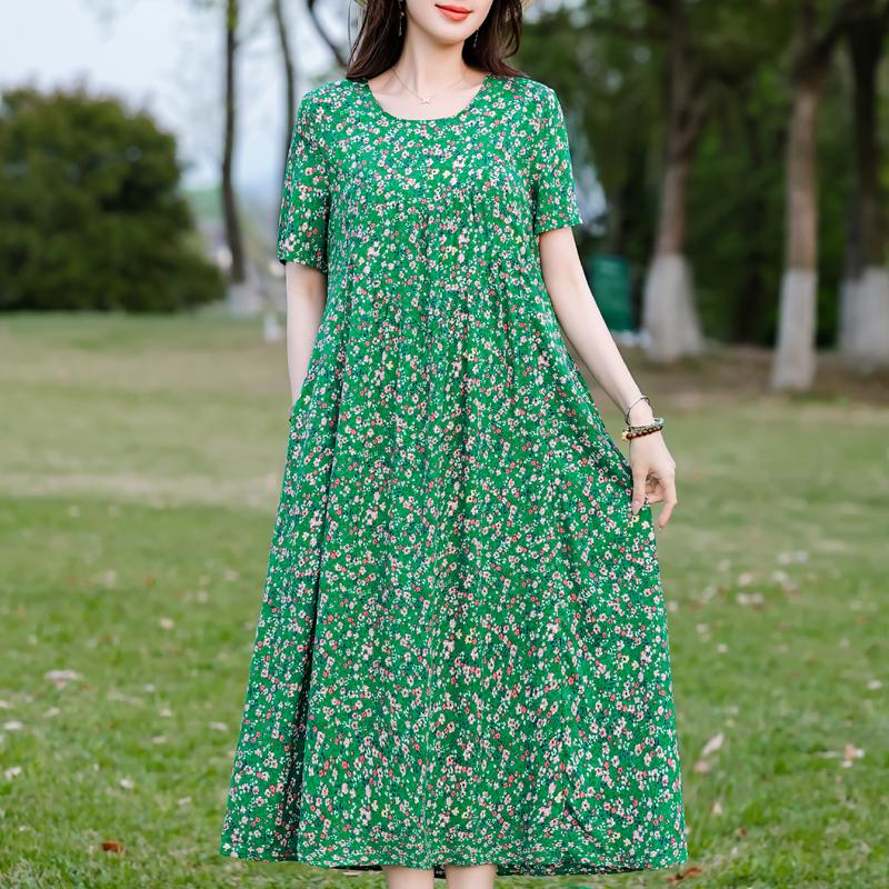 Plus Size Elegant Women's Summer Dress Vintage Clothes Short Sleeve Loose Long Dresses