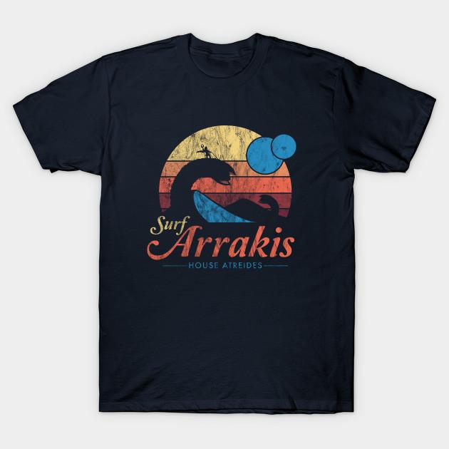 Men Black Print T-shirt Visit Arrakis - Vintage Distressed Surf - Dune - Sci Fi No-Cut Transfer Paper Print Cotton Tshirt L тёмно-синий