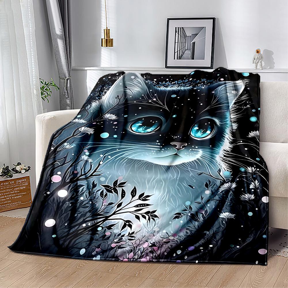 Whimsical Cat Artwork Flannel Blanket,Lightweight,Office Blanket,Sofa Blanket,Comfortable Blanket
