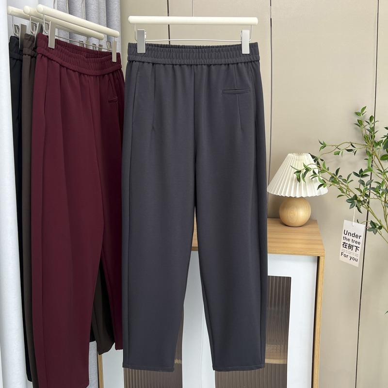 Plus Size Women Casual Elastic Waist Cropped Harem Carrot Pants