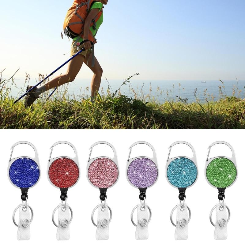 Retractables Keyring Wire Rope Badges Holder Outdoor Rhinestones Keychains