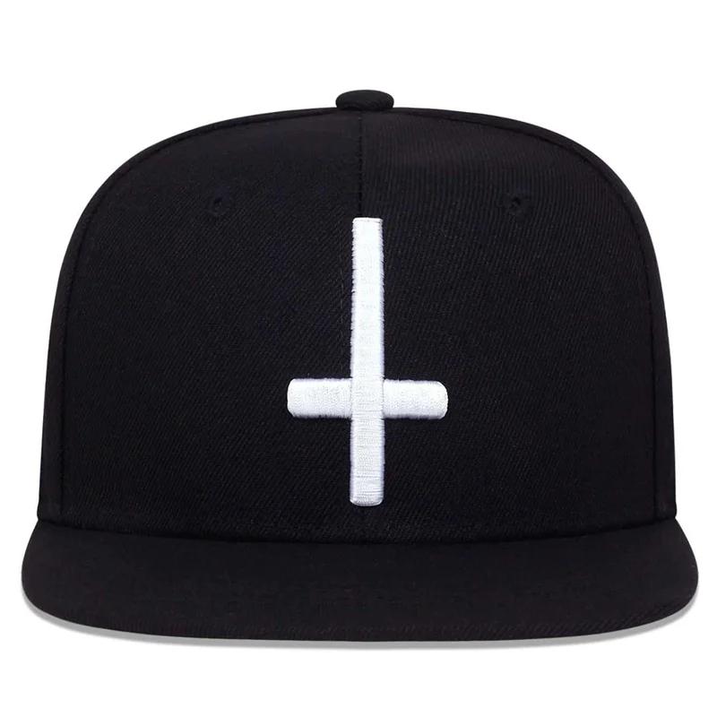 Unisex Black Inverted Cross Embroidered Snapback Hat Paisley Print Adjustable Hip Hop Baseball Cap for Men Women Streetwear