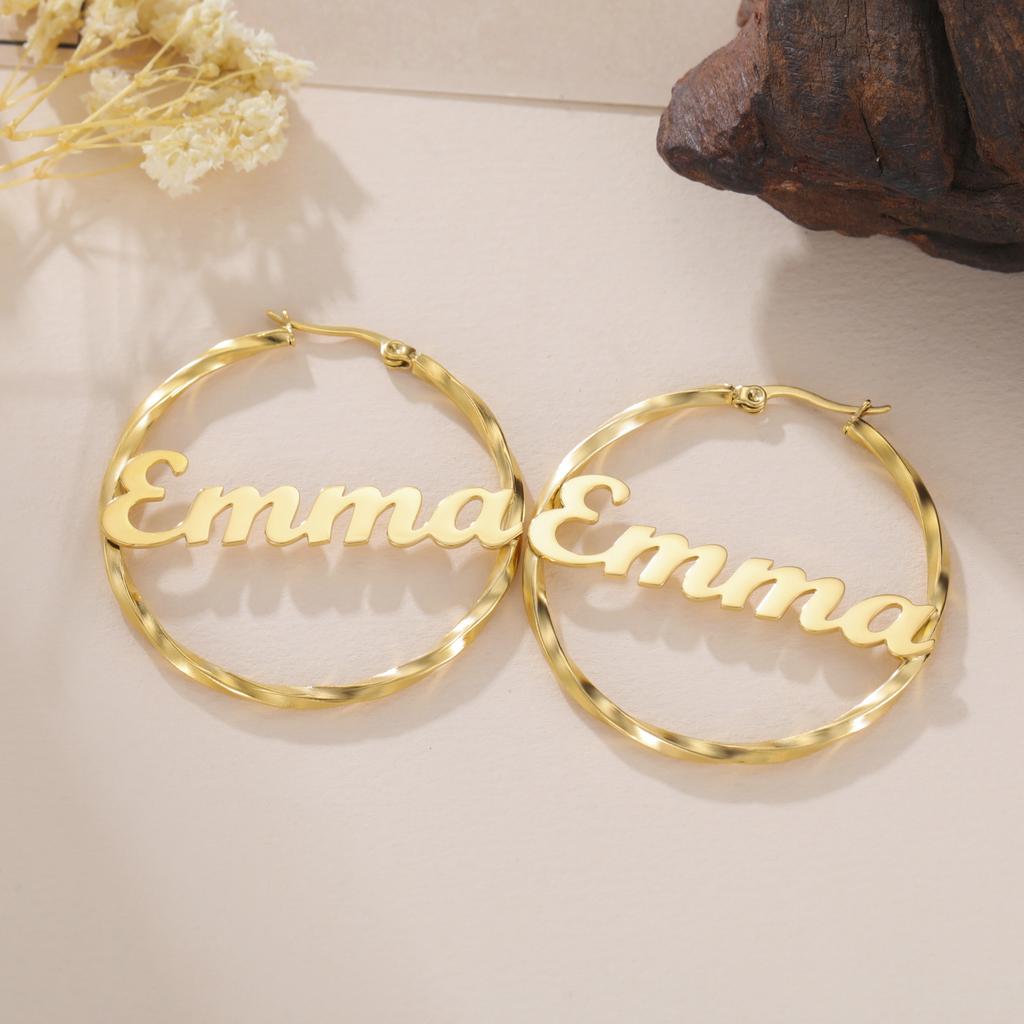 Lemegeton Customized Name Earrings 30 40 50mm Hiphop Hoop Earring Women Stainless Steel Jewelry Trend Personalized Birthday Gift