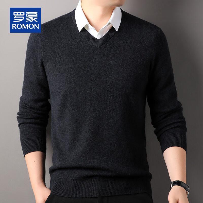 ROMON Men's 100% Pure Wool V-Neck Sweater