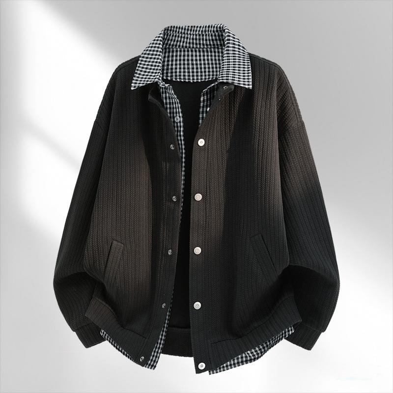

Jacket Men s American Checkered Shirt Collar Jacket Men s Baseball Jacket Windproof and Waterproof Pilot Jacket Men L чорний