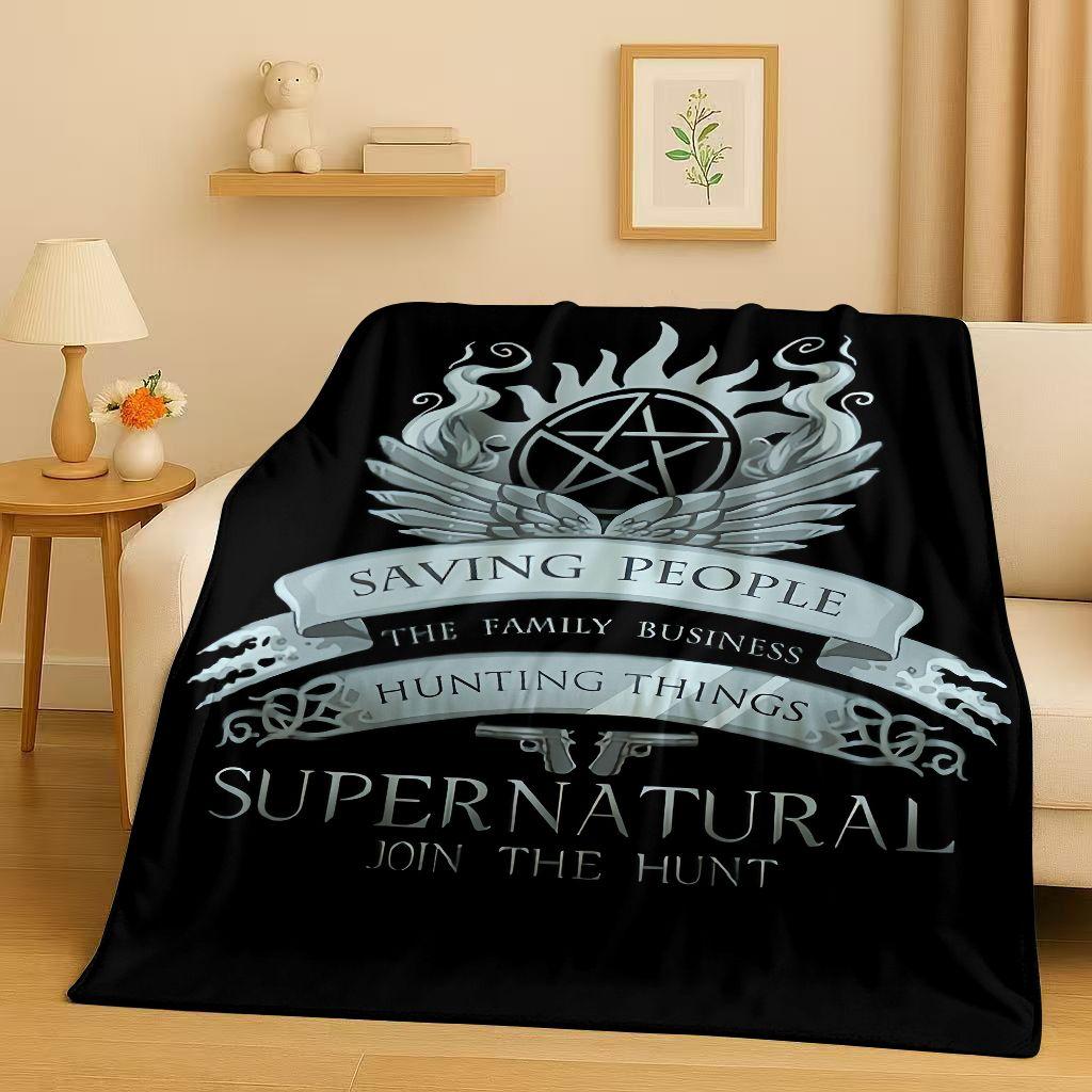 3D Supernatural Sam Dean Winchester TV Flannel Blanket,Ultra Soft Warm Plush Throw for Home Bedroom Bed Sofa Cover Travel Gift