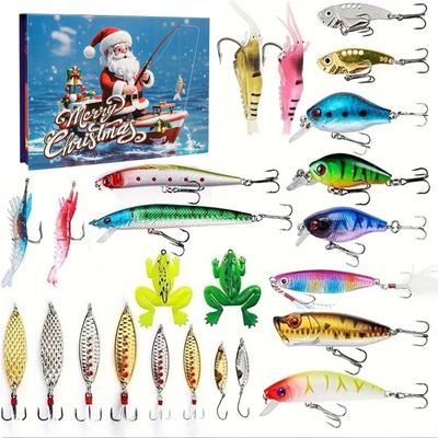 Heißer Verkauf Neuer Angeln-Adventskalender 2024, 24 Tage Angelköder Weihnachts-Countdown-Kalender Angelgerät Weihnachtsgeschenk für Angler
