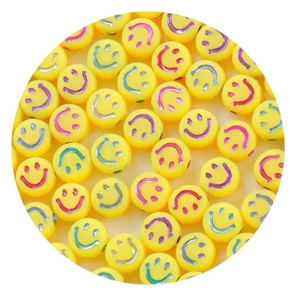 100-500PCS Mixed Colorful Acrylic Happy Face Beads Acrylic Smiling Face Spacer Beads for Bracelet Necklace DIY Jewelry Making