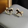 Golden Leopard Print Cute Childlike Trojan Horse Stud Earrings Simple And Advanced Sense Trendy Commuter Fashion Earrings