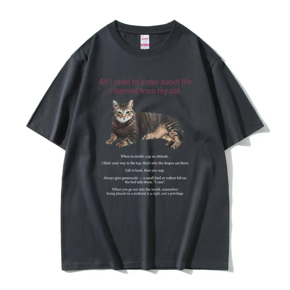 All I Need To Know About Life I Learned From My Cat Graphic Tshirt Men's Women Cotton Oversized T-shirt Male Kawaii Cute T Shirt