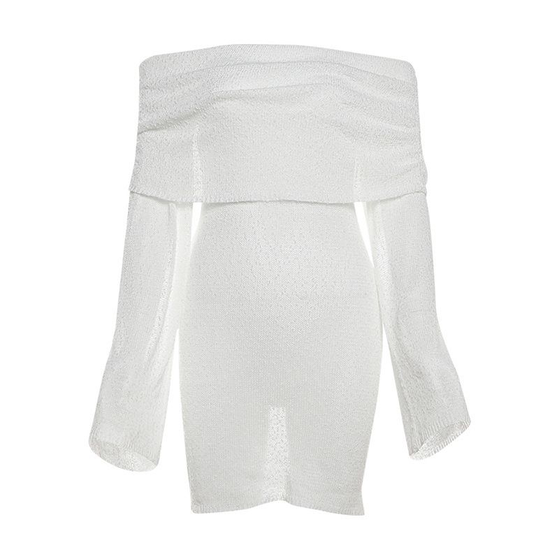 

Solid Color Long Sleeved Knitted Dress Pure Color Backless Long Sleeves Knitting Dress White L