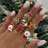 2025 Christmas Series Charm Rings Set for Men Women Sika Deer Snowflake Christmas Tree Rings Creative Zircon