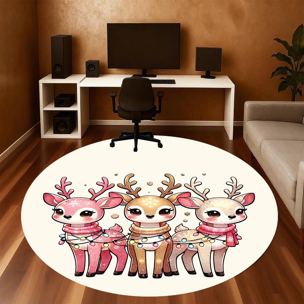 1pc Christmas, deer Round Chair mat Area Rug - Non-Slip, Floor Mat for Office, Bedroom, and Indoor Decor -1002017