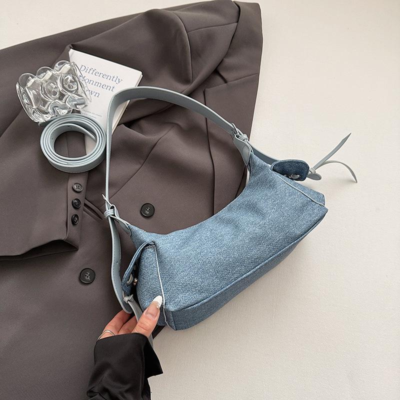 

Текстурированная ретро модная сумка через плечо для通勤, женская летняя новая модная сумка-пельмень под мышкой в стиле Spice Girl джинсовый синий