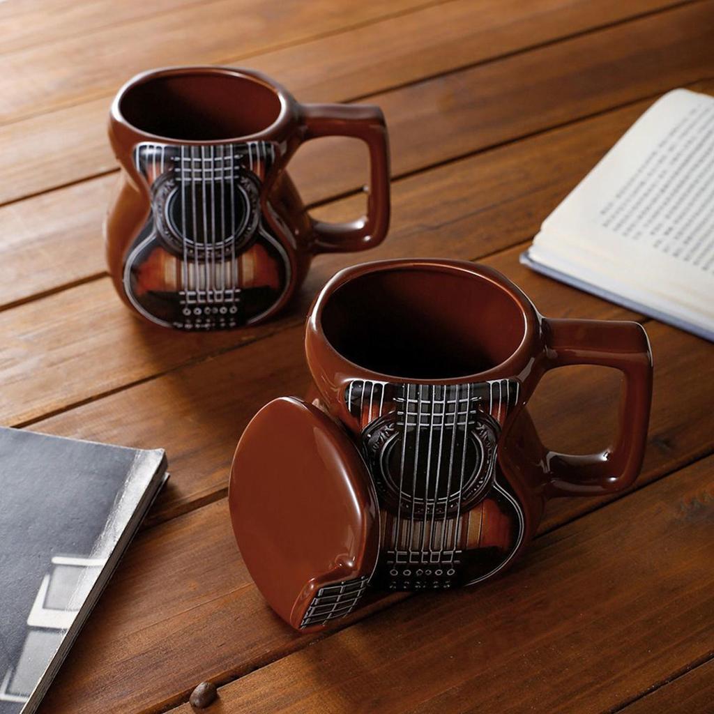 Guitar Mug 500ml Large Capacity Drink Tumbler with Lid 3D Ceramic Mug for Tea Christmas Cafe Women Men Water Travel Bookshelf