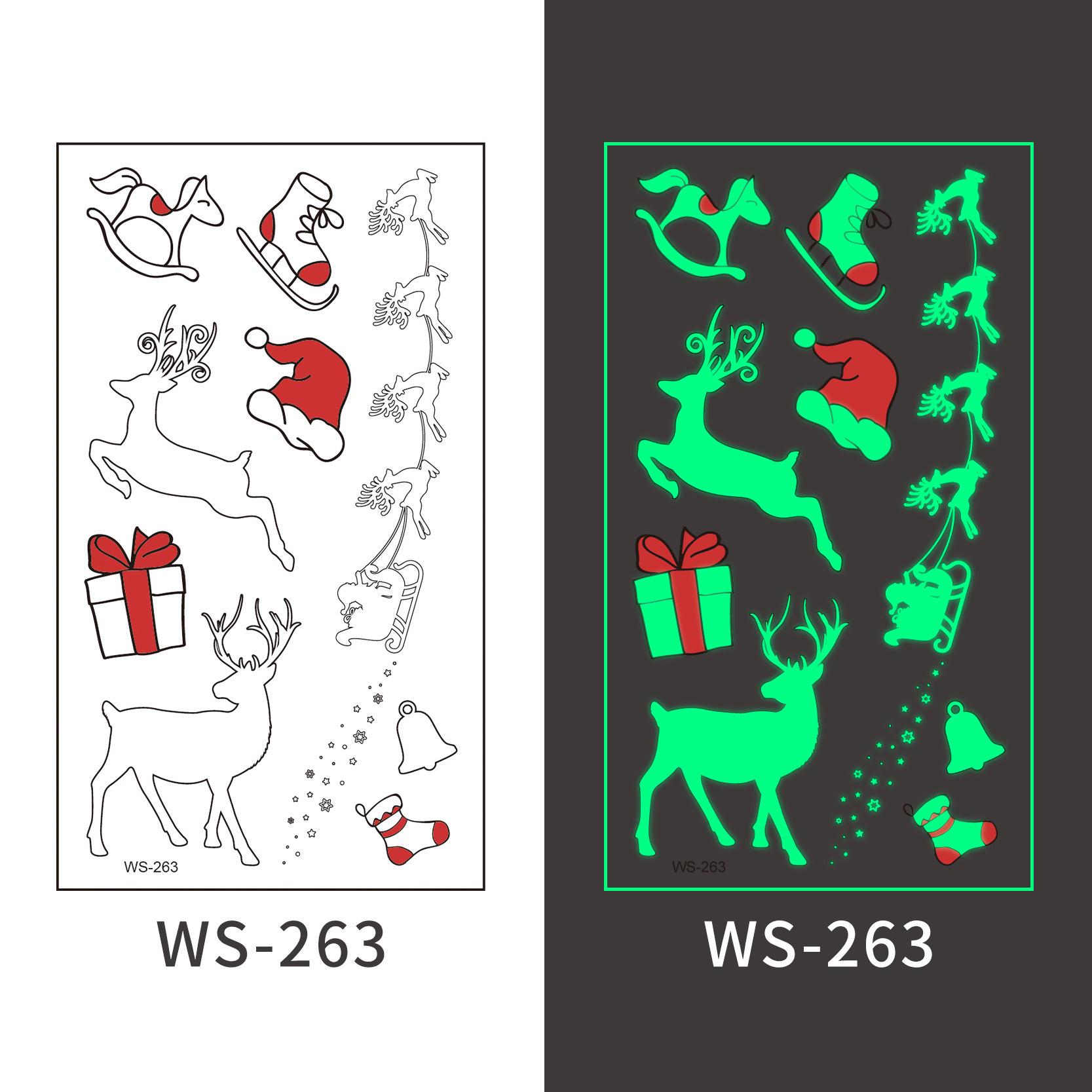 Custom Glow-in-the-Dark Christmas Cartoon Tattoo Stickers for Kids - Creative Temporary Luminous Party Tattoos 105x60mm