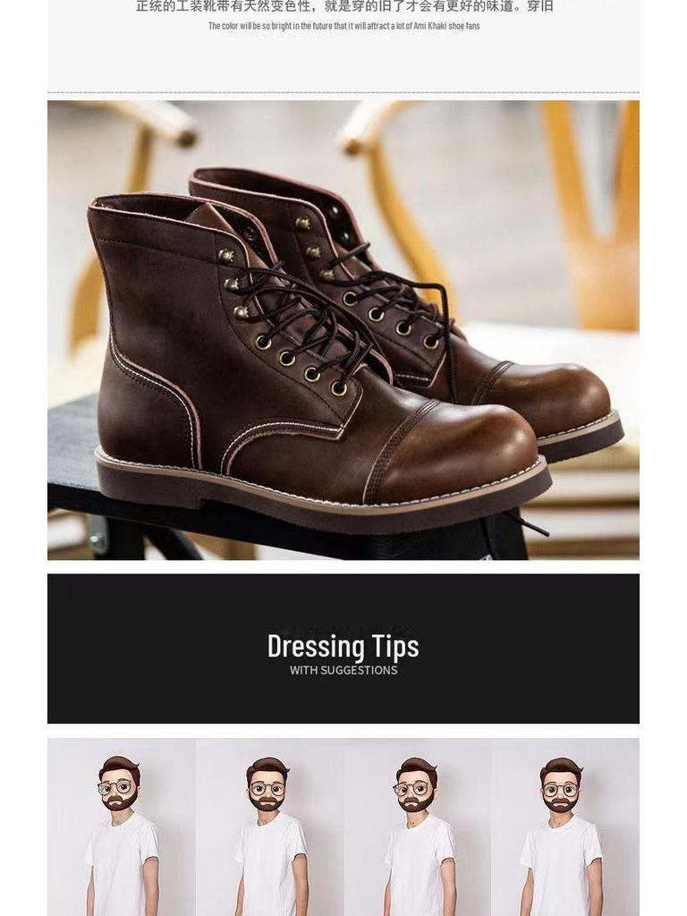 Ami Khaki Martin Crazy Horse Leather Retro Paratrooper Boots for Men & Women