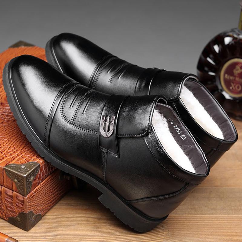 100% Genuine Leather Shoes Men Winter Boots Warm Plush for Cold Winter Mens Ankle Boots Cow Leather Male Footwear Black 899