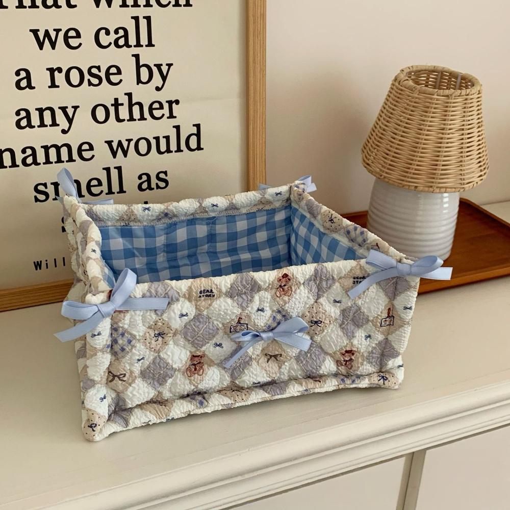Square Storage Basket Lace Flower Desktop Organizer Storage Basket Korean Quilted Storage Basket Cute Storage Frame Decoration