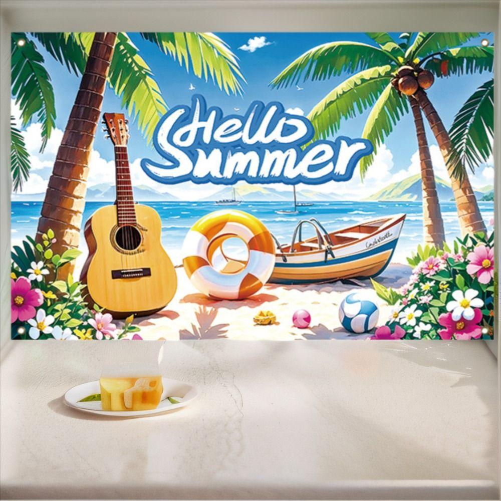 Lifebuoy Hello Summer Beach Backdrop Coconut Tree Party Hanging Banner  Summer Holiday