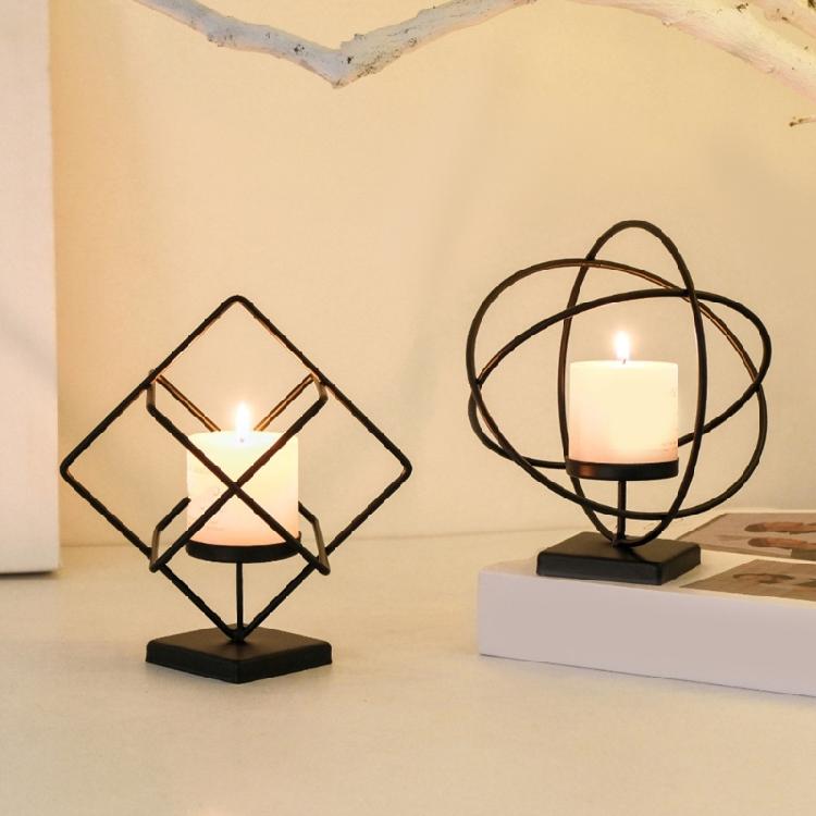 Nordic Iron Candle Holder Hollowed Geometric Square Globe Metal Tealight Candlestick for Table Centerpieces Decors