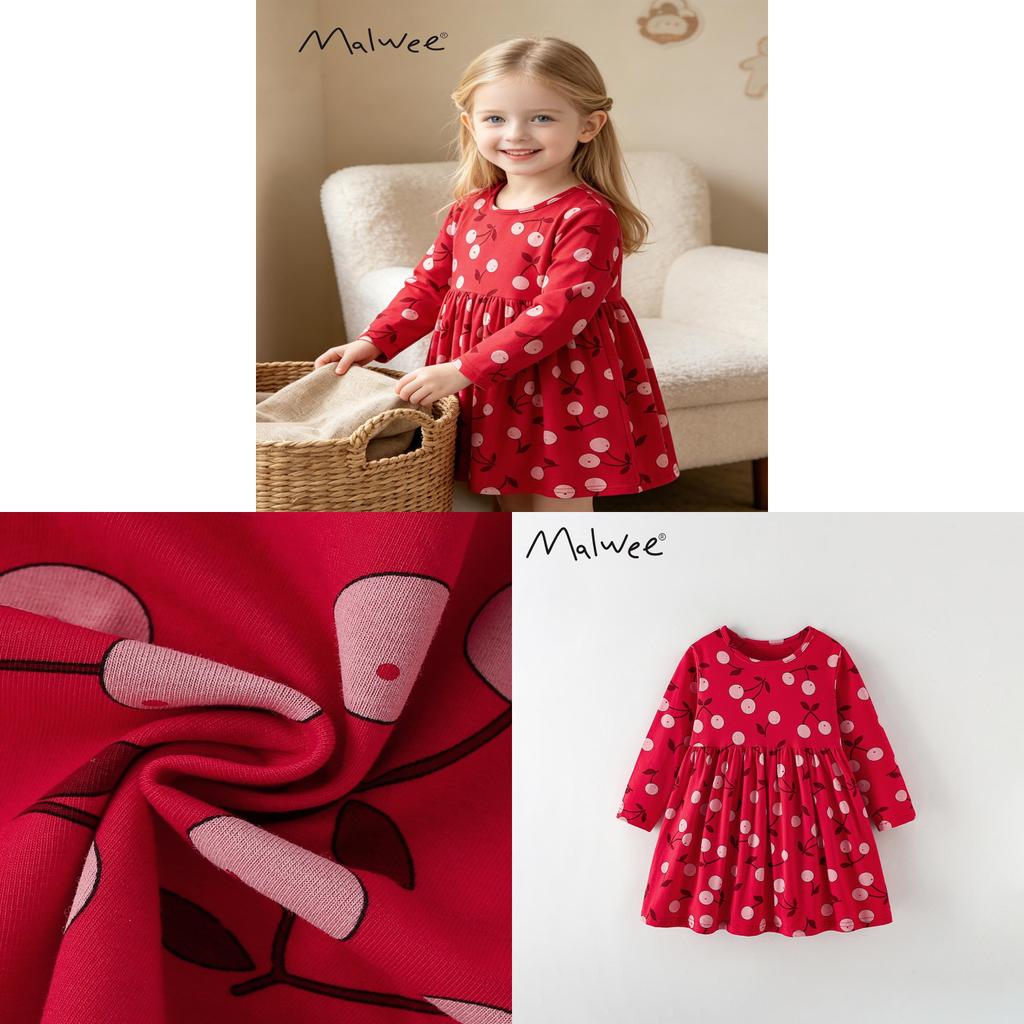 Girl Autumn Cotton Long Sleeve Princess Dress With Animal Cartoon Pattern For Kids
