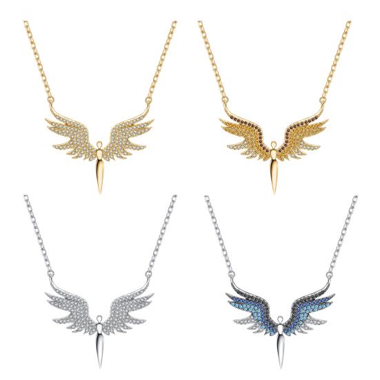 Women Necklace Rhinestones Angle Wing Shape Pendant Choker Necklace Adjustable Extended Chain Necklace Clothing Accessories