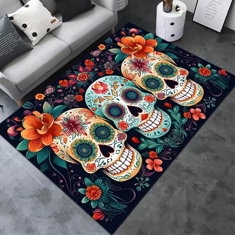 1PC Skull Dark Gothic Pattern Printed Carpet Rug for Living Room Bedroom Home Sofa Decoration,Non-slip Floor Mat Floor Mat